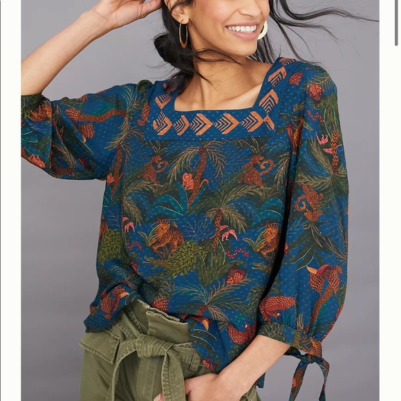 FARM Rio Tops - NWT Farm Rio Black motif bianca blouse blue orange